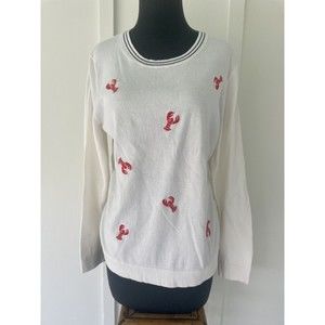NWT J. Crew sz Large L Women’s Embroidered Red Lobster White Sweater Cotton
